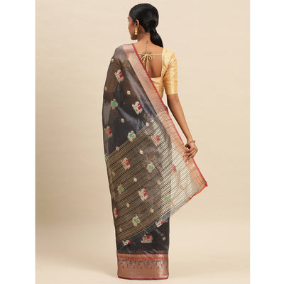 Grey Woven Organza Saree