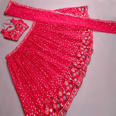Cherry Red Sequins Embroidered Georgette Lehenga Choli