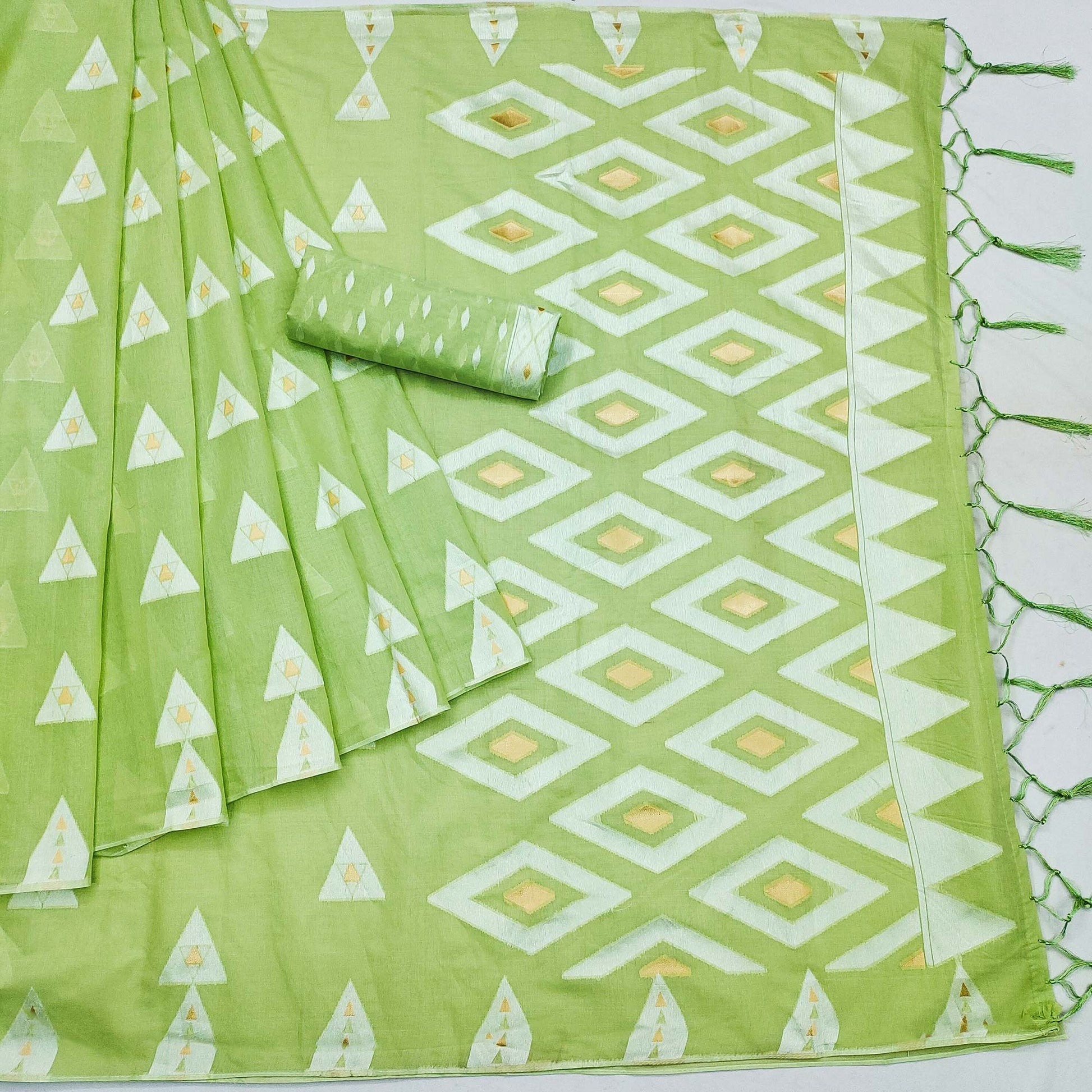 green-woven-cotton-saree-with-tassels