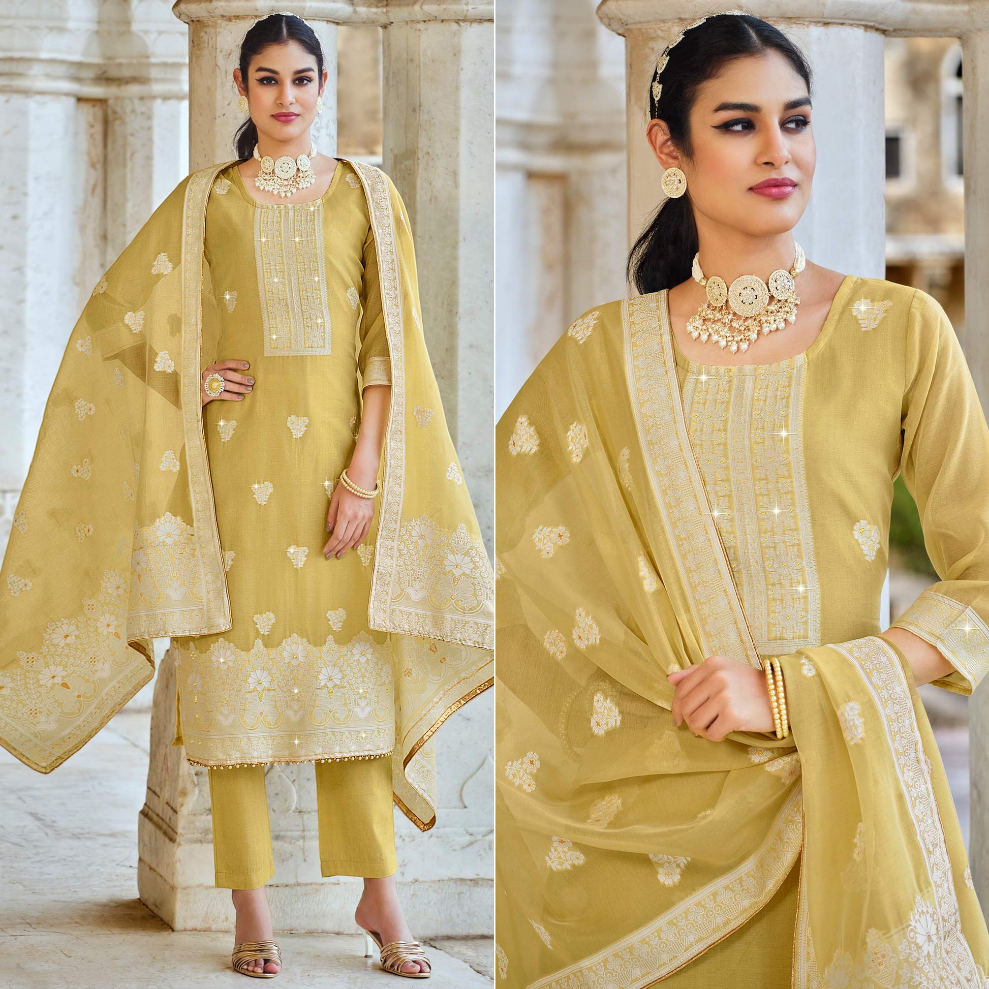 Mehendi Green Woven Pure Cotton Suit