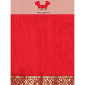 Light Orange Floral Foil Printed Vichitra Silk Saree