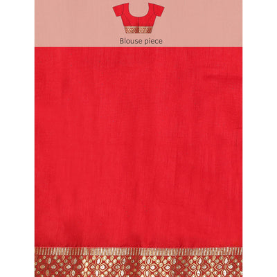 Light Orange Floral Foil Printed Vichitra Silk Saree