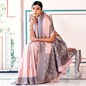 Light Pink Woven Kanchipuram Art Silk Saree