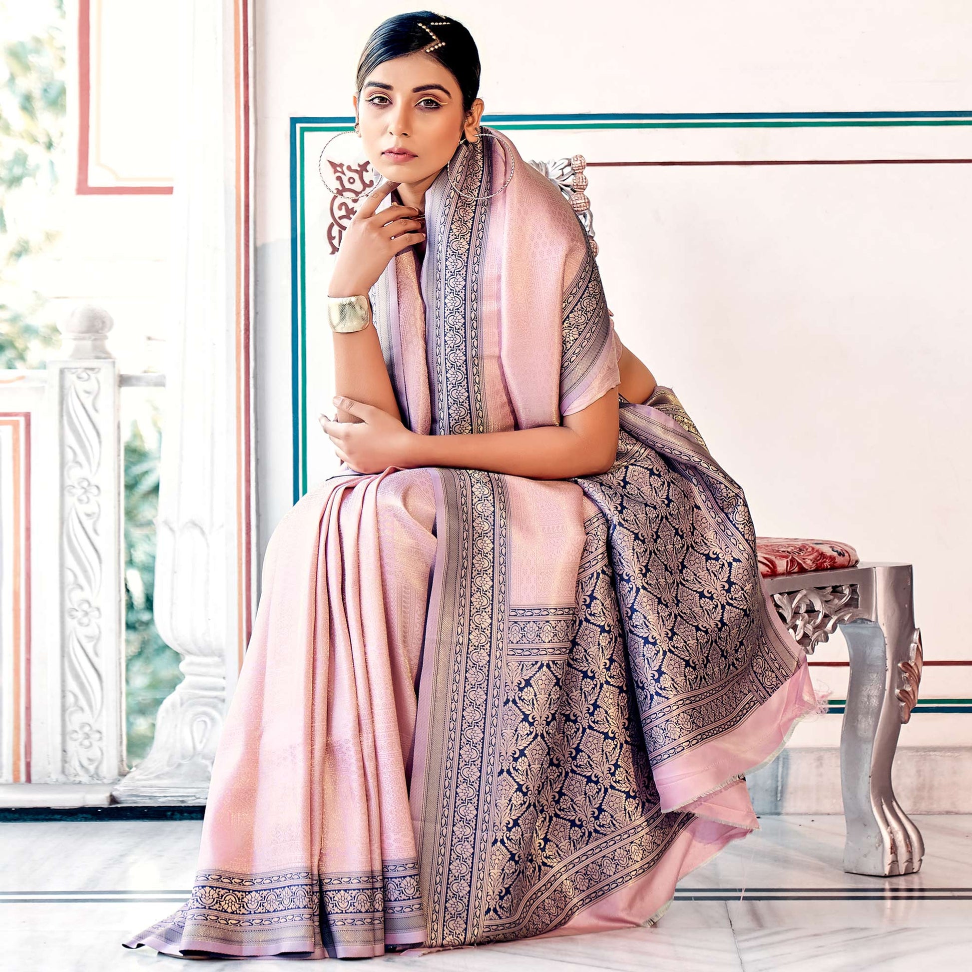 Light Pink Woven Kanchipuram Art Silk Saree