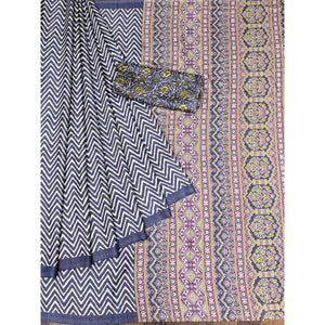 Grey Striped Printed Art Silk Saree