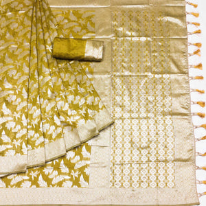 Mehendi Green Woven Cotton Silk Saree With Tassels