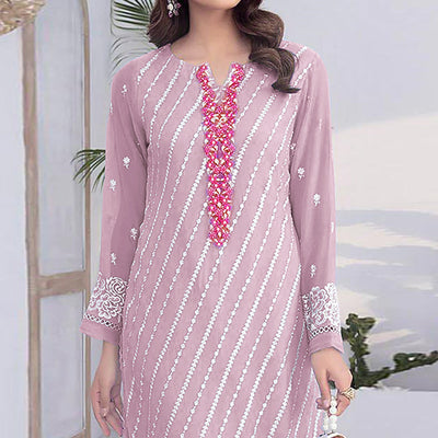 Light Pink Floral Embroidered Georgette Semi Stitched Suit