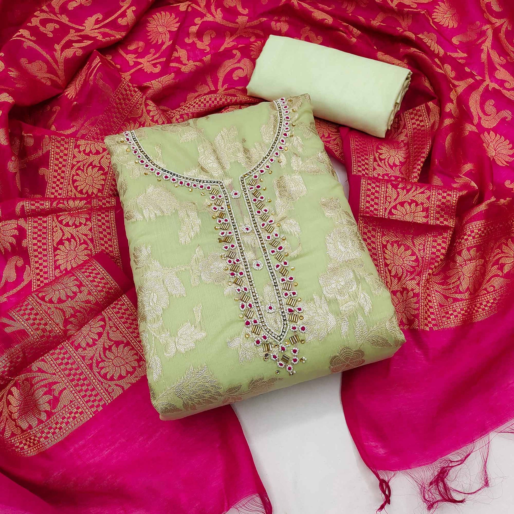 green-floral-woven-with-handwork-banarasi-silk-dress-material