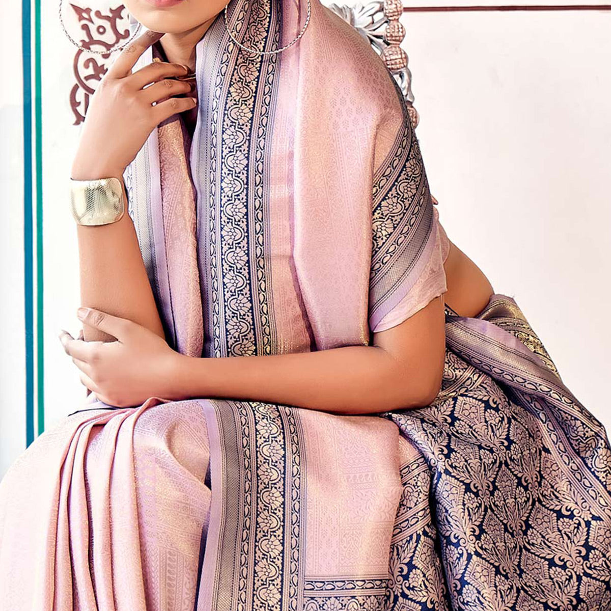 Light Pink Woven Kanchipuram Art Silk Saree