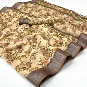 Chikoo Digital Printed Linen Saree