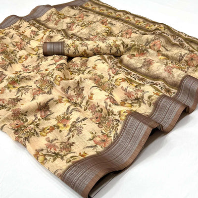 Chikoo Digital Printed Linen Saree