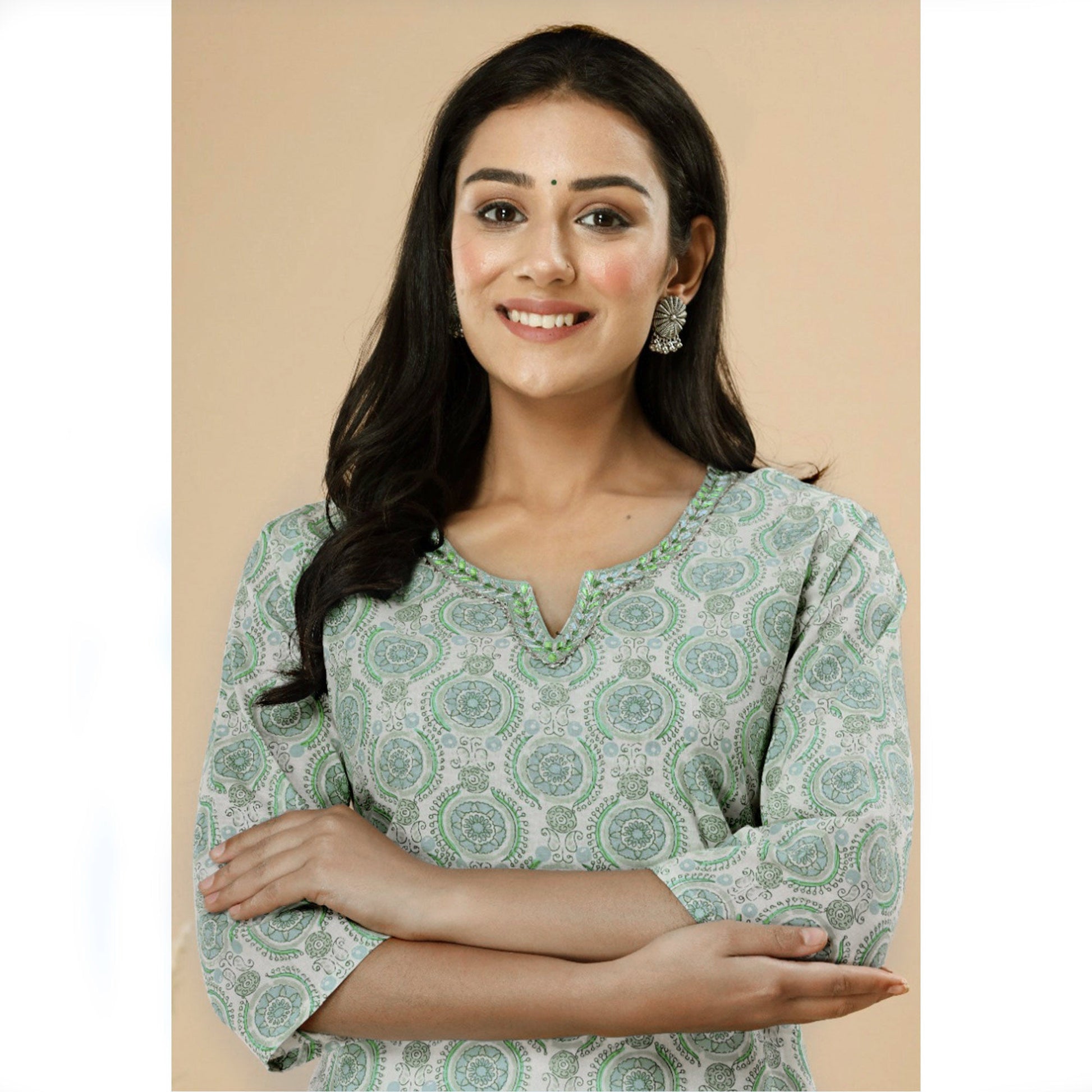 green-floral-printed-pure-cotton-kurti