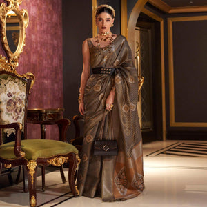 Brown Woven Art Silk Saree With Tassels