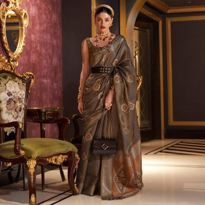 Brown Woven Art Silk Saree With Tassels