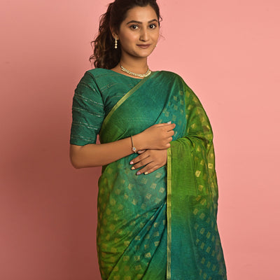 green-teal-foil-printed-poly-cotton-saree