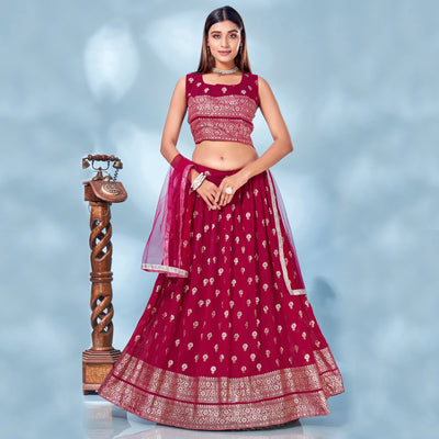 Magenta Pink Floral Foil Printed Chiffon Lehenga Choli