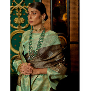 Brown Woven Art Silk Saree With Tassels