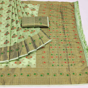 green-woven-poly-cotton-saree-with-tassels-2