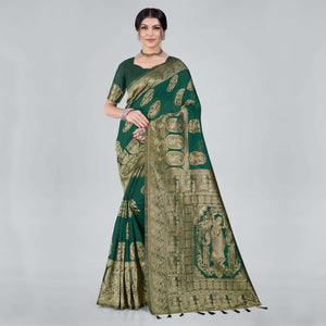 green-woven-organza-saree-with-tassels-4