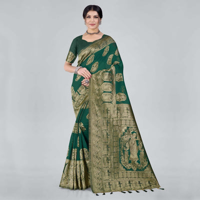 green-woven-organza-saree-with-tassels-4
