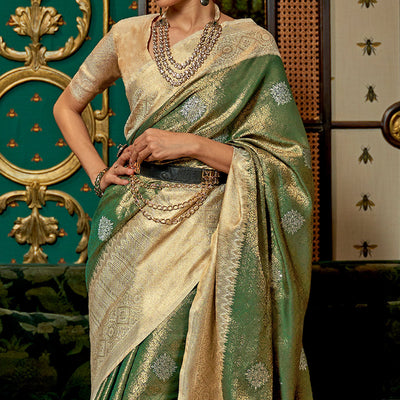 green-woven-art-silk-saree-with-tassels-3