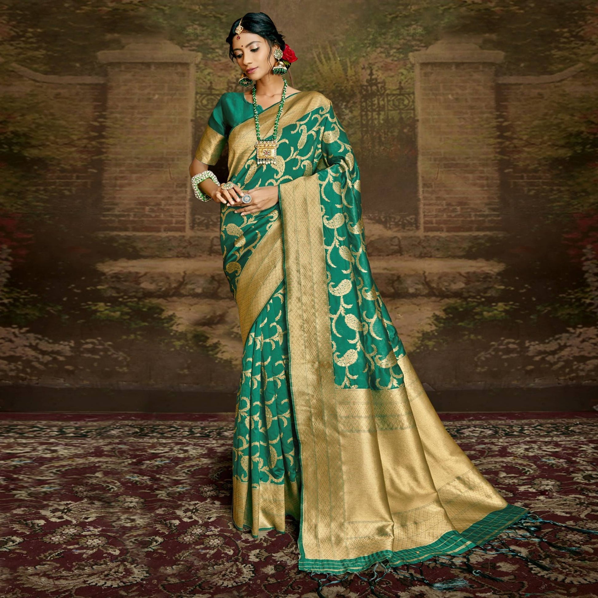 green-woven-banarasi-silk-saree-with-tassels-3