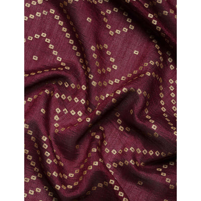 Maroon Foil Printed With Swarovski Vichitra Silk Saree