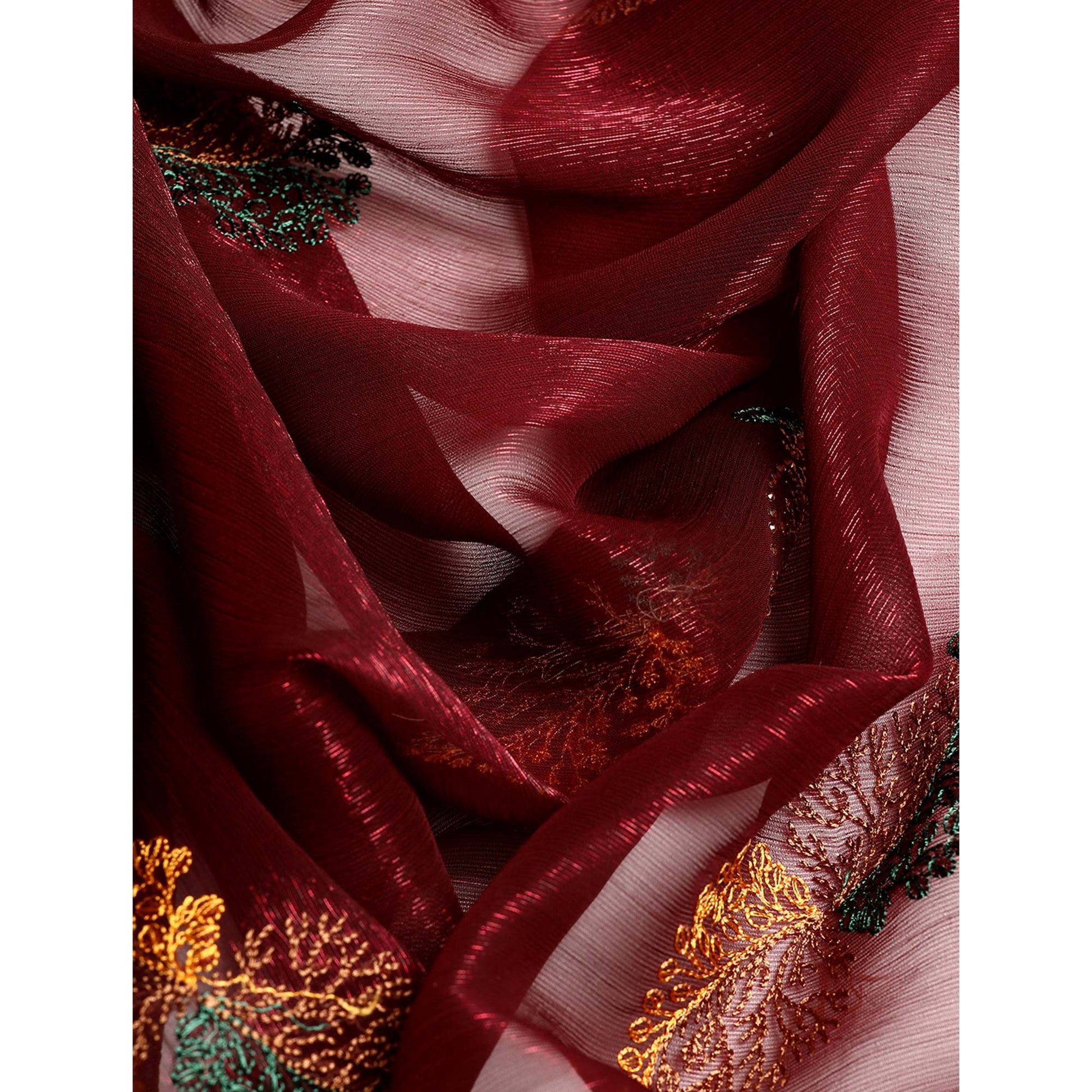 Maroon Swarovski With Embroidery Work Chiffon Saree