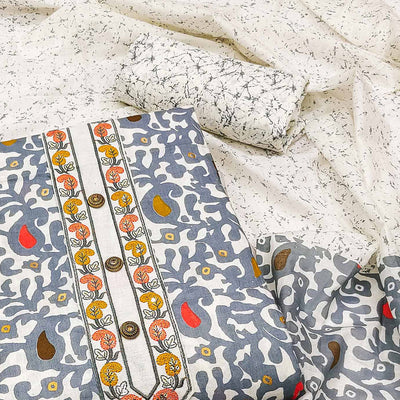 Grey Printed Cotton Dress Material