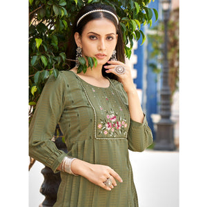 Mehendi Green Embroidered Rayon Kurti