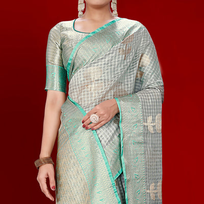 grey-floral-woven-organza-saree-with-tassels