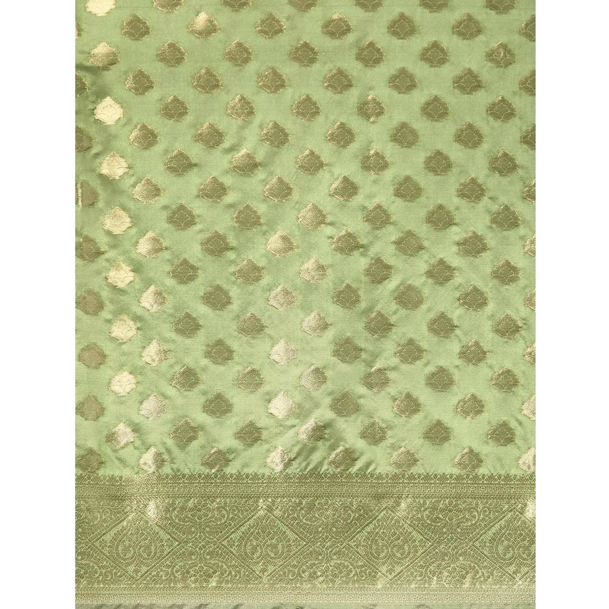 green-woven-organza-silk-saree-with-tassels-1