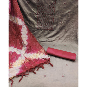Coffee Embroidered Cotton Blend Dress Material