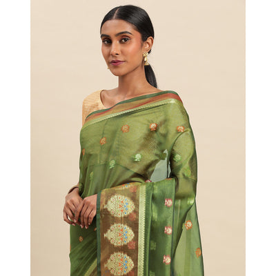 Mehendi Woven Organza Saree