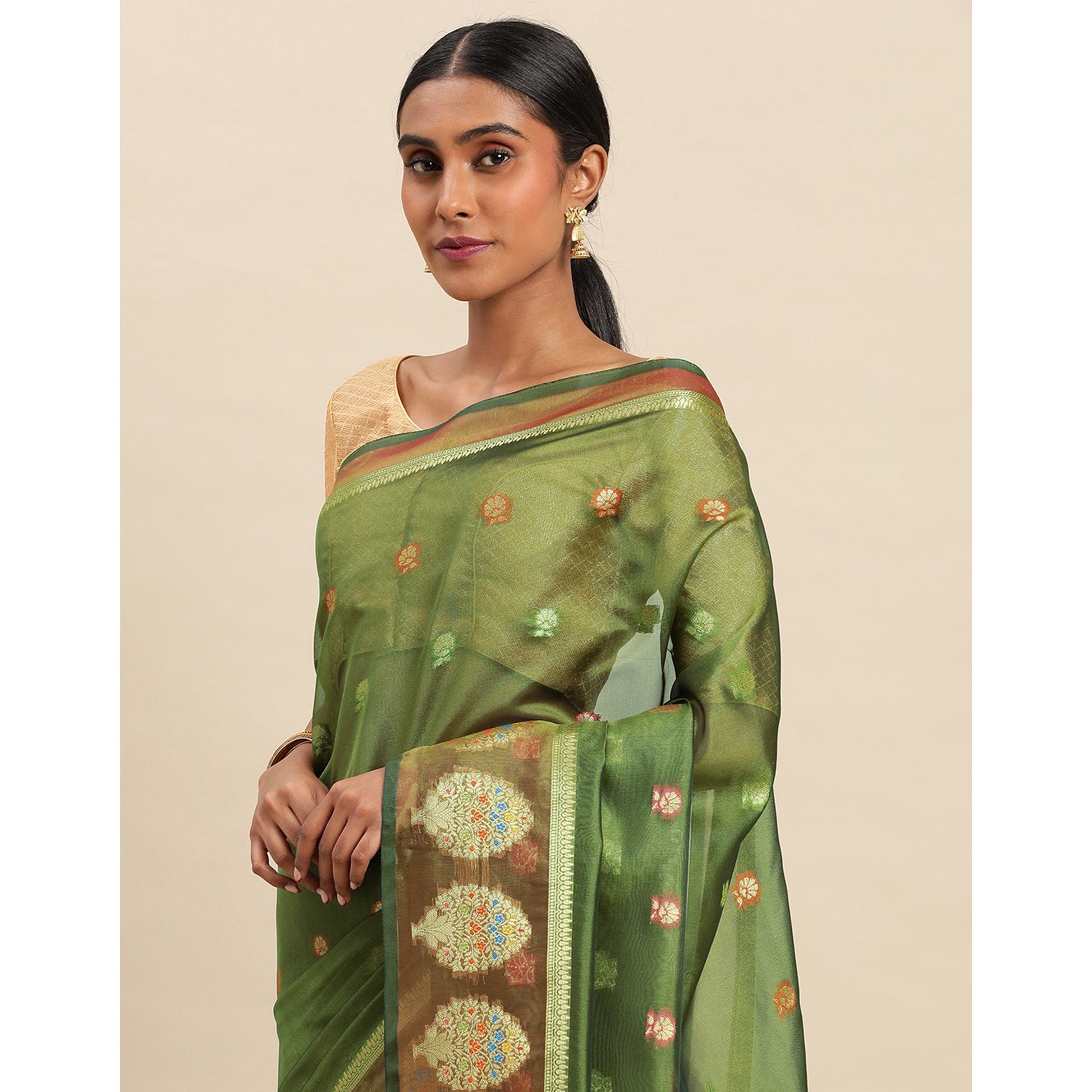 Mehendi Woven Organza Saree