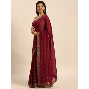 Maroon Foil Printed Zomato Saree