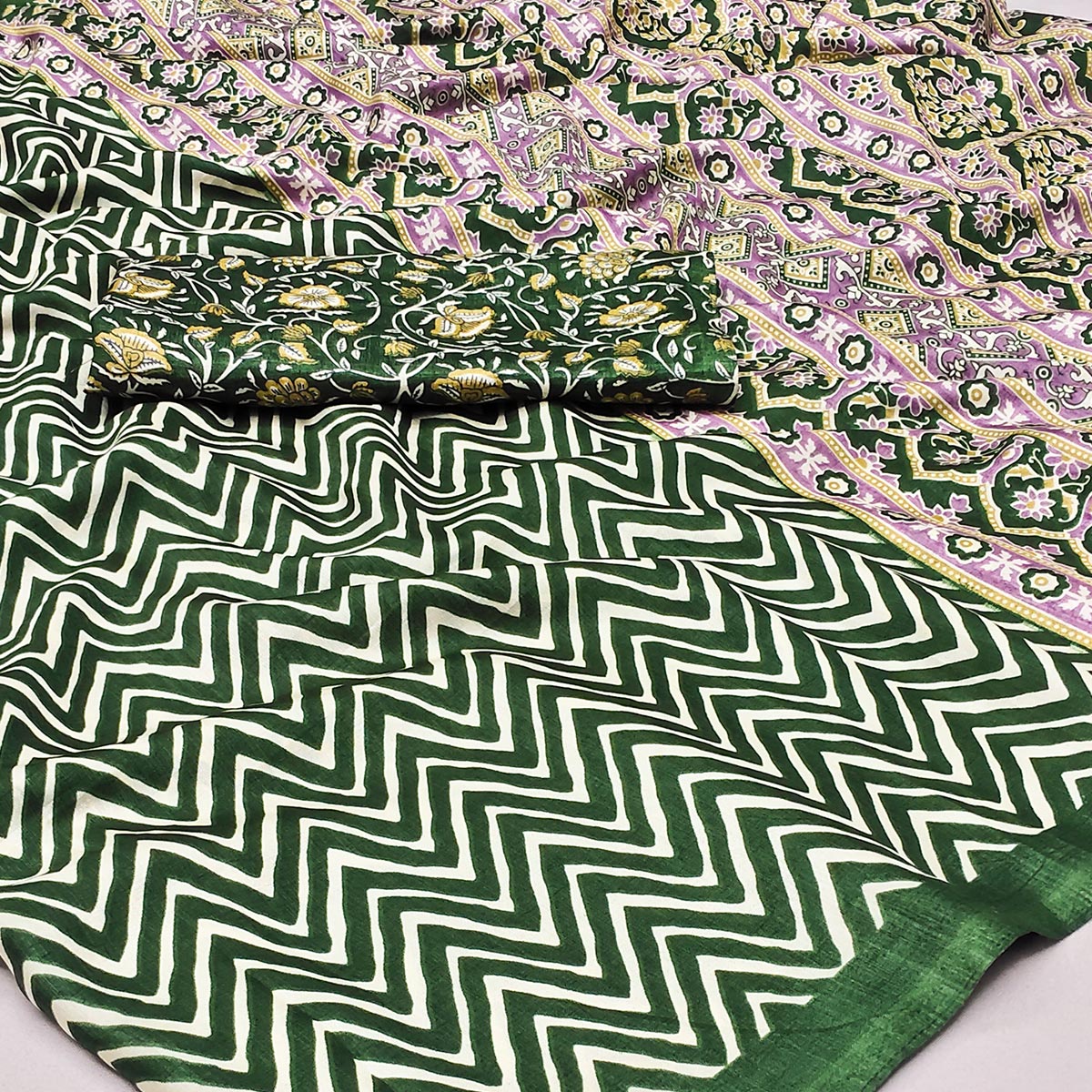 green-striped-printed-art-silk-saree