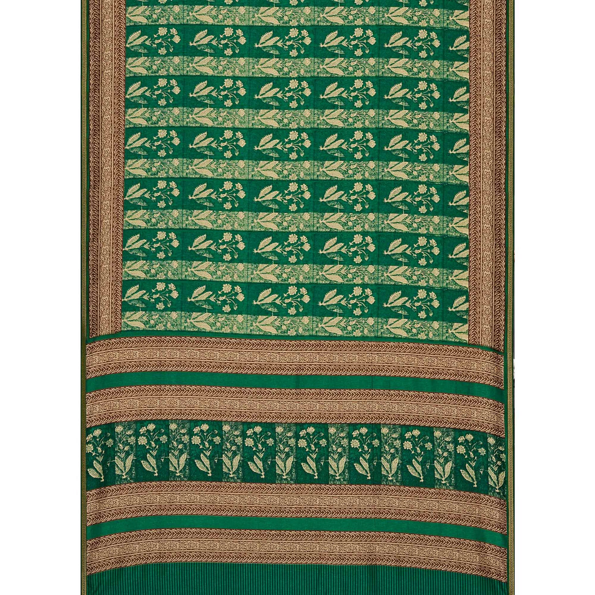 green-floral-printed-tussar-silk-saree