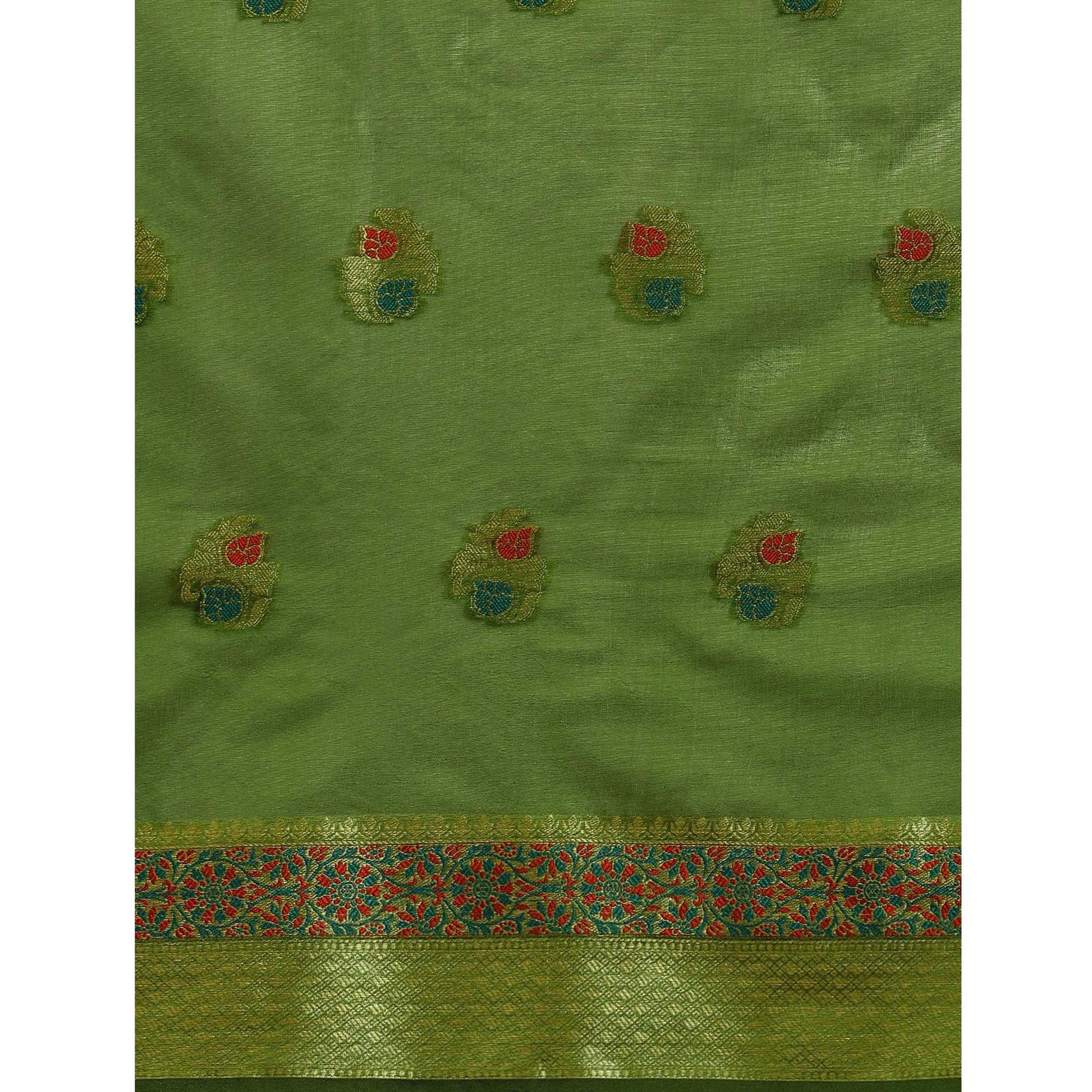 Mehendi Woven Organza Saree