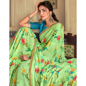 green-floral-printed-chiffon-saree-1