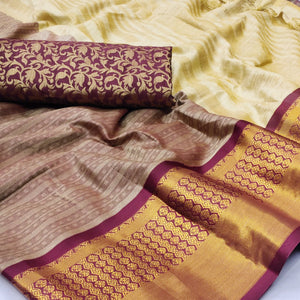 Chikoo Woven Cotton Silk Saree