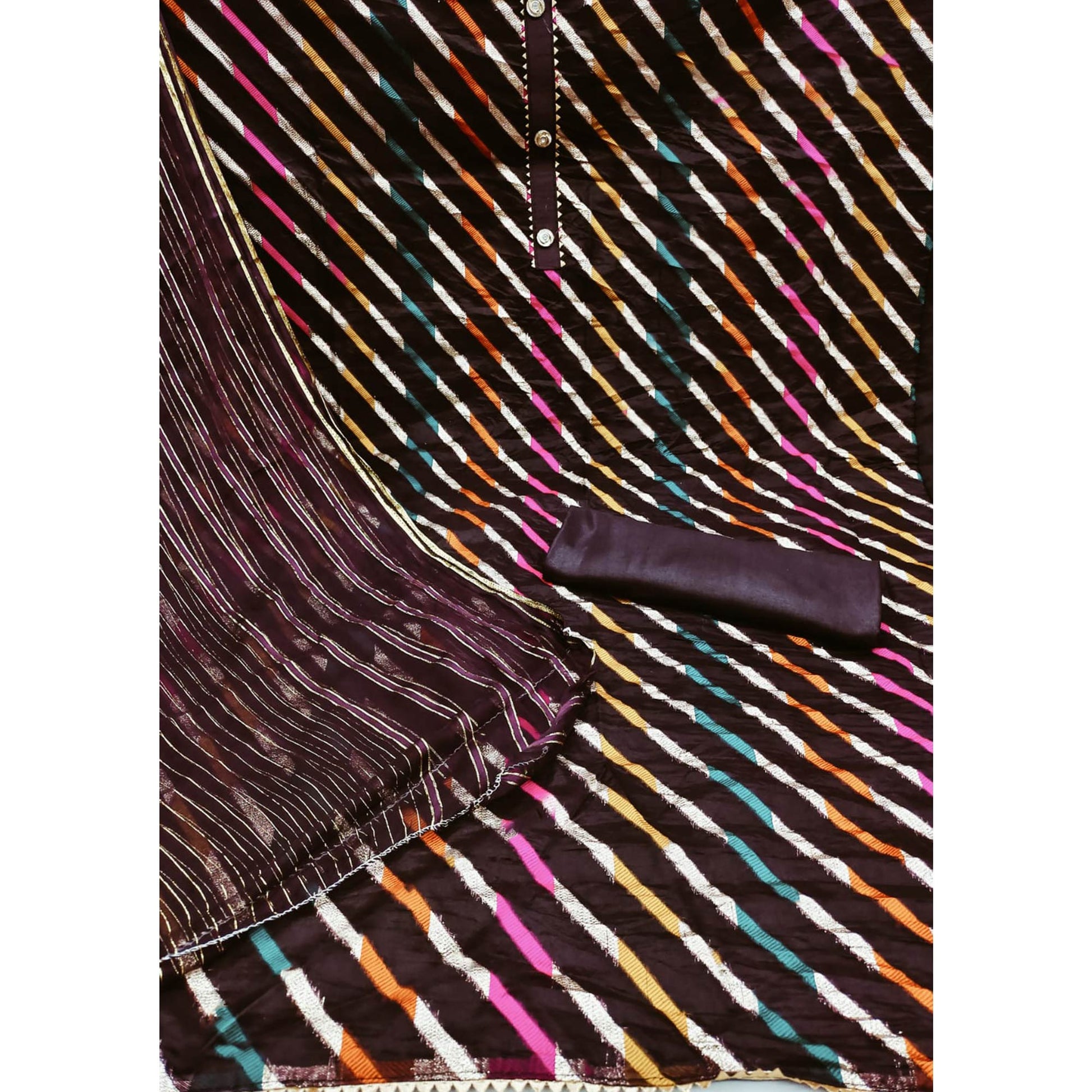 Brown Woven Organza Dress Material
