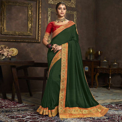green-solid-with-woven-border-vichitra-silk-saree