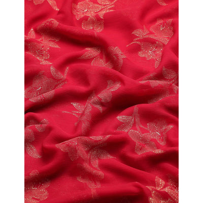 Maroon Floral Foil Printed Zomato Saree