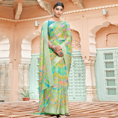 green-printed-poly-cotton-saree