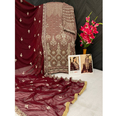 Brown Sequins Embroidered Georgette Pakistani Suit
