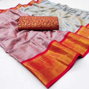 Grey Woven Cotton Silk Saree