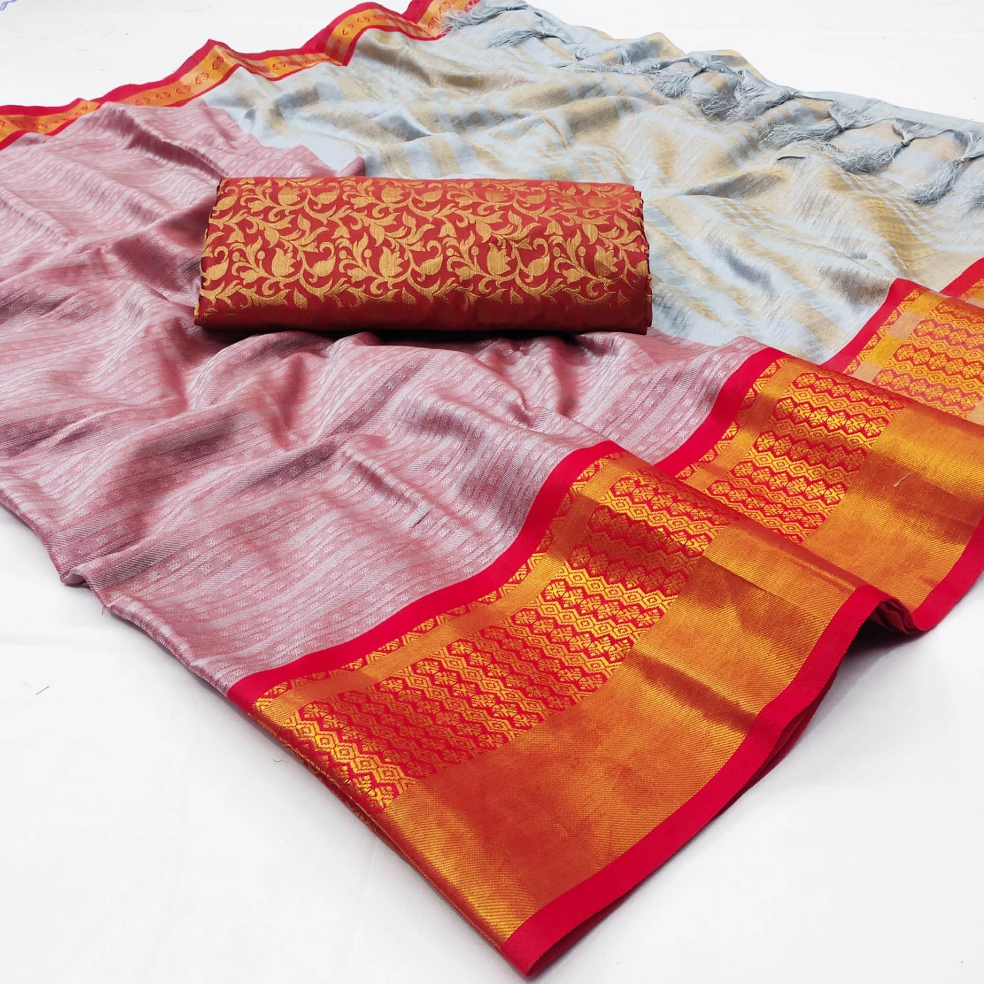 Grey Woven Cotton Silk Saree