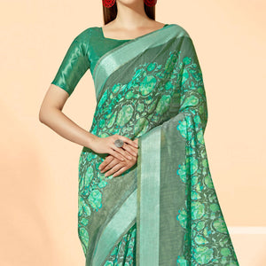 green-printed-cotton-silk-saree-with-tassels-3