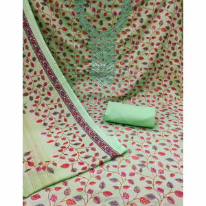 green-floral-printed-mirror-work-pure-cotton-dress-material